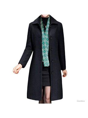 Wool Trench Coat Winter Long Thick Overcoat Slim Fit Notch Collar